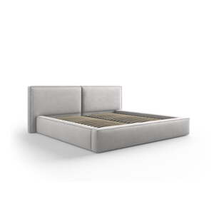 Svijetlo sivi tapecirani bračni krevet s prostorom za pohranu s podnicom 140x200 cm Arendal – Cosmopolitan Design