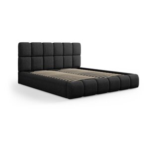 Crni tapecirani bračni krevet s prostorom za pohranu s podnicom 140x200 cm Bellis – Micadoni Home
