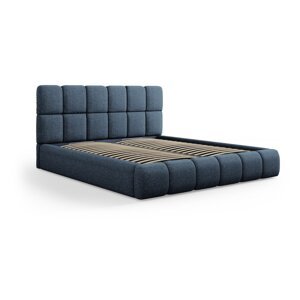 Tamno plavi tapecirani bračni krevet s prostorom za pohranu s podnicom 180x200 cm Bellis – Micadoni Home