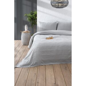Sivi pamučni prekrivač i jastučnica u setu 210x220 cm Sedef – Mijolnir