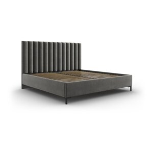 Sivi tapecirani bračni krevet s prostorom za pohranu s podnicom 200x200 cm Casey – Mazzini Beds
