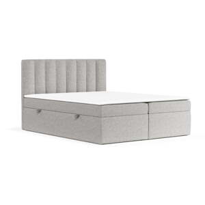 Svijetlo sivi boxspring krevet s prostorom za pohranu 140x200 cm Novento – Maison de Rêve