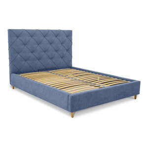 Plavi tapecirani bračni krevet s prostorom za pohranu s podnicom 140x190 cm Bee – Scandic