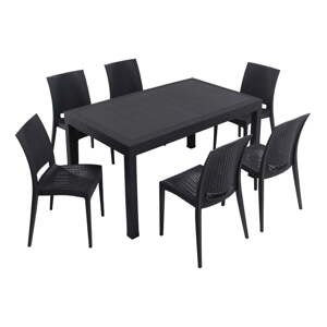 Antracitno sivi vrtni blagovaonski set od umjetnog ratana za 6 osoba Rattan – Floriane Garden