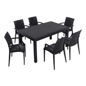 Antracitno sivi vrtni blagovaonski set od umjetnog ratana za 6 osoba Rattan – Floriane Garden
