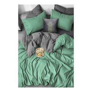 Zelena/siva posteljina za bračni krevet/za produženi krevet od renforce pamuka s uključenom plahtom/4-dijelna 200x220 cm – Mila Home