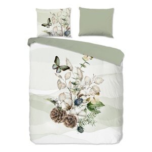 Zelena/krem flanelska posteljina za bračni krevet/za produženi krevet 200x220 cm Marjan – Good Morning