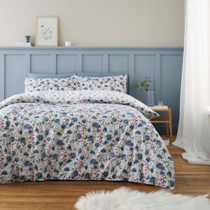 Bijela/plava flanelska posteljina za krevet za jednu osobu 135x200 cm Ophelia Floral – Bianca