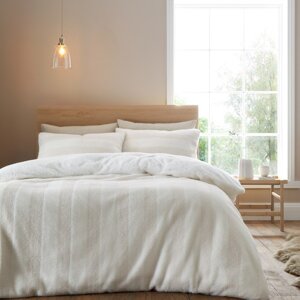 Krem posteljina za krevet za jednu osobu od mikropliša 135x200 cm Stripe Fur – Bianca