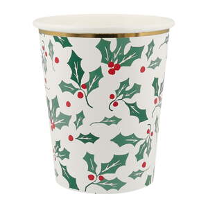 Papirnate jednokratne čaše u setu 8 kom Holly Pattern – Meri Meri
