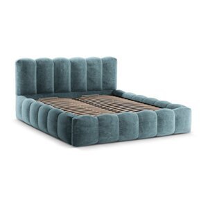 Plavi tapecirani bračni krevet s prostorom za pohranu s podnicom 200x200 cm Lupine – Micadoni Home