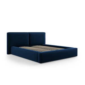 Tamno plavi baršunasti tapecirani bračni krevet s prostorom za odlaganje s podnicom 200x200 cm Arendal – Cosmopolitan Design