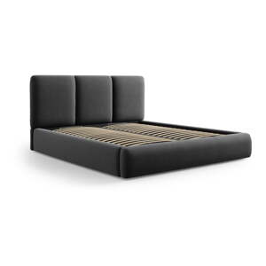 Tamno sivi baršunasti tapecirani bračni krevet s prostorom za odlaganje s podnicom 200x200 cm Brody – Mazzini Beds