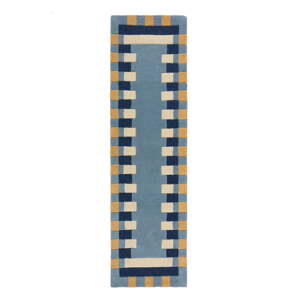 Plava ručno rađena vunena staza 60x230 cm Kai Wool Border – Flair Rugs