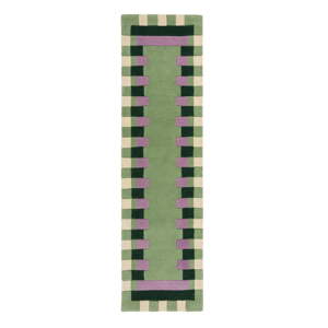 Zelena/ljubičasta ručno rađena vunena staza 60x230 cm Kai Wool Border – Flair Rugs