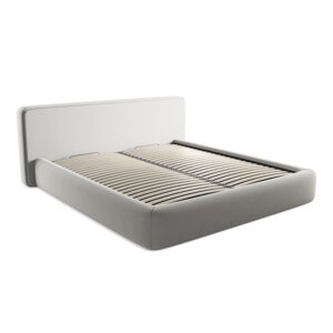 Svijetlo sivi tapecirani bračni krevet s prostorom za odlaganje s podnicom 180x200 cm Kiana – Makamii