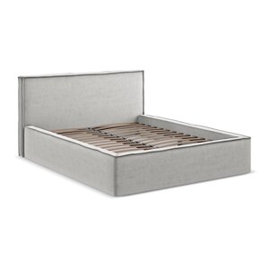 Svijetlo sivi tapecirani bračni krevet s prostorom za odlaganje s podnicom 140x200 cm Anani – Makamii