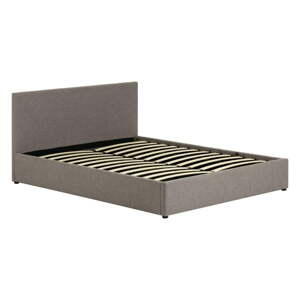 Sivi tapecirani bračni krevet s prostorom za odlaganje s podnicom 180x200 cm Nahiri – Kave Home