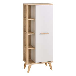 Krem visok kupaonski ormarić u dekoru hrasta 50,5x128 cm Quickset 966 – Pelipal