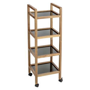 Crna/u prirodnoj boji kupaonska polica od masivnog bagrema 35x101,5 cm Fondi – Wenko