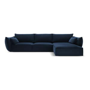 Tamno plava baršunasti kutna garnitura (s desnim kutom/s ležaljkom) Vanda – Mazzini Sofas