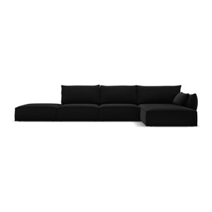 Crna baršunasti kutna garnitura (s desnim kutom/s ležaljkom) Vanda – Mazzini Sofas