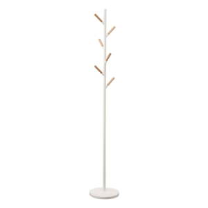 Bijela podna vješalica s detaljima od bukovine YAMAZAKI Plain Pole Hanger