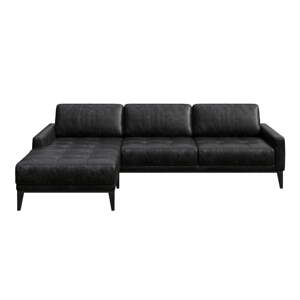 Crna kožna kutna garnitura MESONICA Musso Tufted, lijevi kut