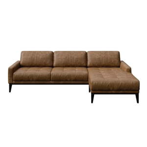 Konjak smeđa kožna kutna garnitura MESONICA Musso Tufted, desni kut