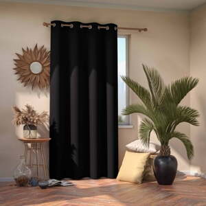 Crna zavjesa za zamračivanje AmeliaHome Eyelets Black, 140 x 245 cm