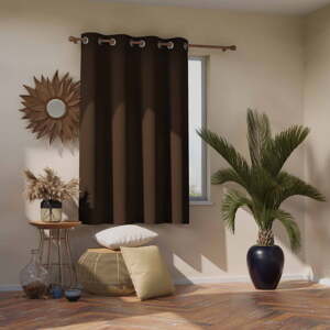 Tamno smeđa zavjesa za zamračivanje AmeliaHome Eyelets Dark Brown, 140 x 245 cm