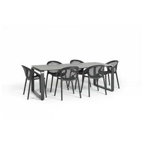 Vrtni blagovaonski set za 6 osoba s crnim stolicama Joanna i stolom Strong, 210 x 100 cm