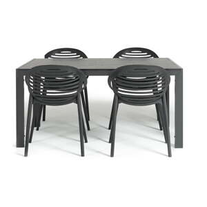 Vrtni blagovaonski set za 4 osobe s crnim stolicama Joanna i stolom Viking, 90 x 150 cm