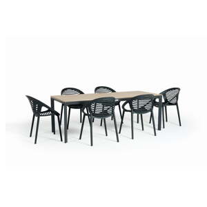Vrtni blagovaonski set za 6 osoba s crnim stolicama Joanna i stolom Thor, 210 x 90 cm