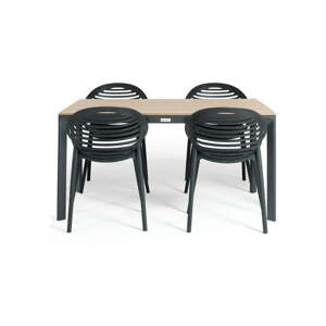 Vrtni blagovaonski set za 4 osobe s crnim stolicama Joanna i stolom Thor, 147 x 90 cm