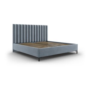 Svijetlo plavi tapecirani bračni krevet s prostorom za pohranu s podnicom 200x200 cm Casey – Mazzini Beds