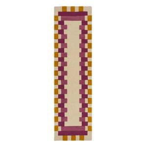 Žuta /ružičasta ručno rađena vunena staza 60x230 cm Kai Wool Border – Flair Rugs