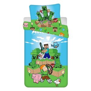 Zelena/plava pamučna dječja posteljina za krevet za jednu osobu 140x200 cm Minecraft "Outdoor Mobs" – Jerry Fabrics