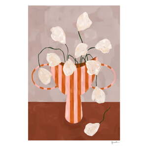 Plakat 50x70 cm White Flowers in Striped Vase – The Poster Club