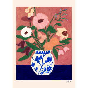 Plakat 30x40 cm Flowers on Blue Table – The Poster Club